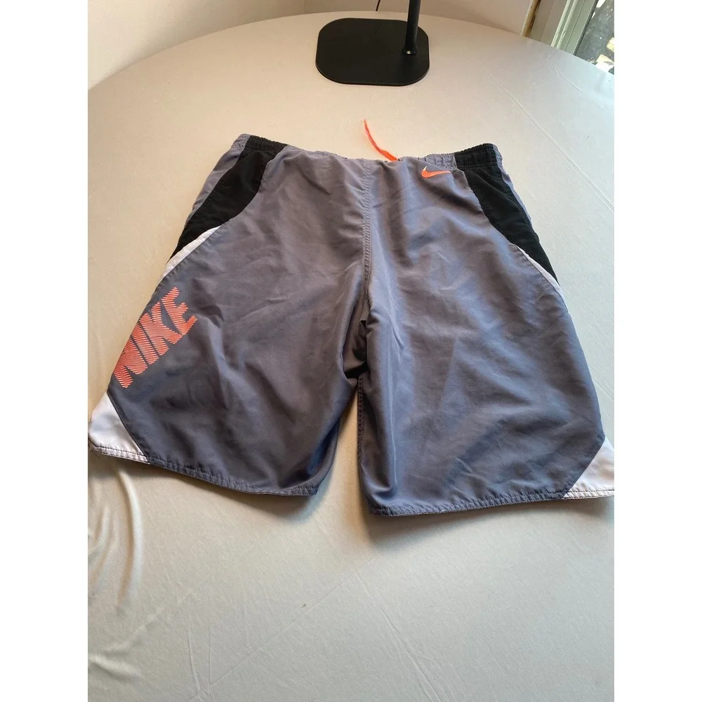 Nike Mens Grey Swim Trunks Board Shorts Orange Logo NESS5314 Size Medium